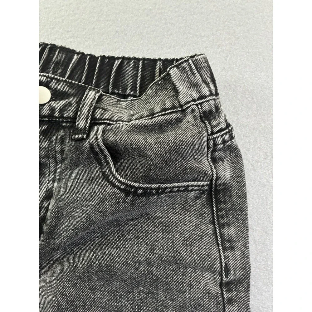 Girls Bow Print Back Zipper Fly Elastic High Waist Denim Pants Wide Leg Jean 13y